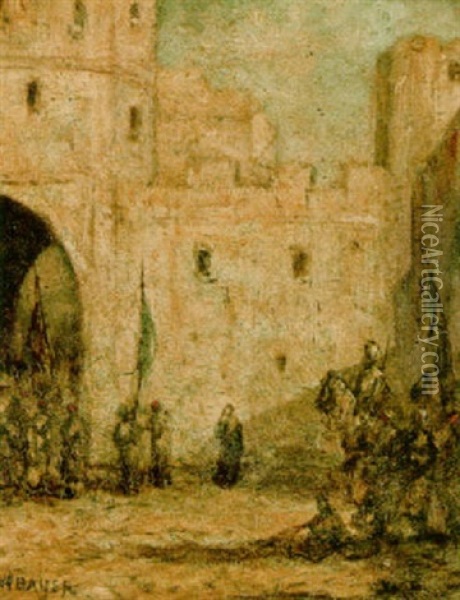 A Procession Near An Oriental Gate Oil Painting - Marius Bauer
