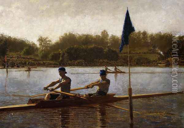 The Biglin Brothers Turning the Stake Oil Painting - Thomas Cowperthwait Eakins