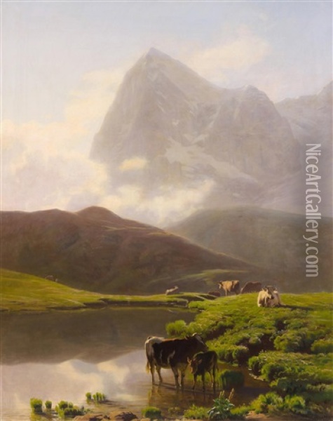 Der Eiger Von Der Wengernalp Aus Gesehen Oil Painting - Albert Lugardon