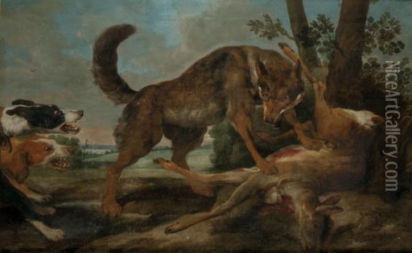 Loup Defendant Le Chevreuil Oil Painting - Frans Snyders