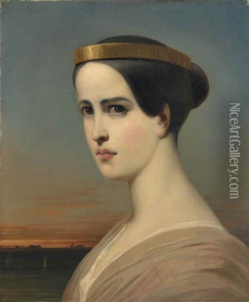 Portrait D'elisabeth Felix (1821-1858), Dite Mlle Rachel, Dans Le Role D'hermione Oil Painting - Achille Jacques Jean Marie Deveria