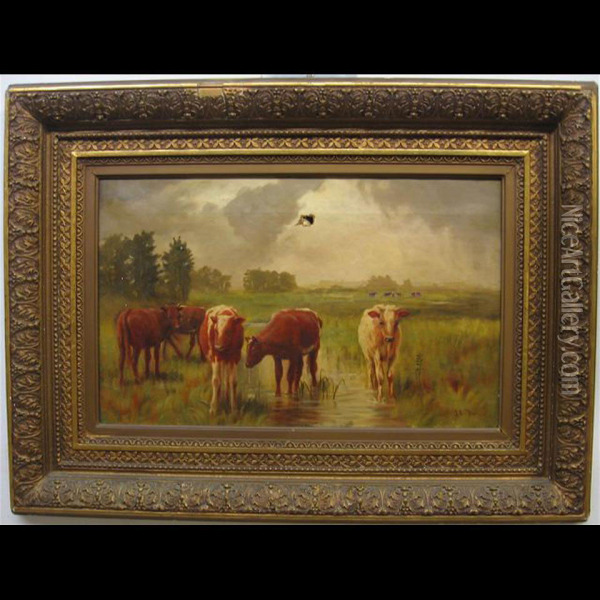 Cattle Watering Oil Painting - John Colin Forbes