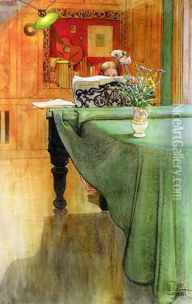 Brita Vid Pianot (Brita at the Piano) Oil Painting - Carl Larsson