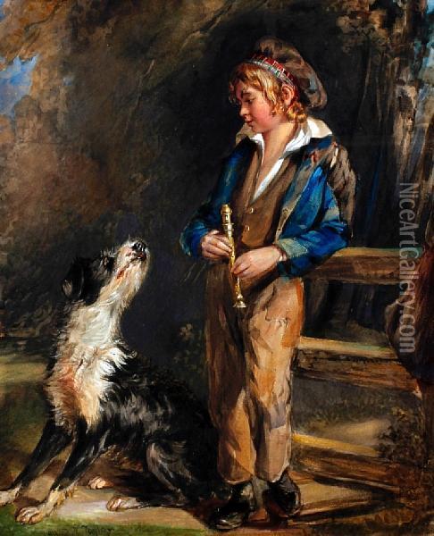 A Young Boy And Dog By A Stile Oil Painting - Alfred Taylor