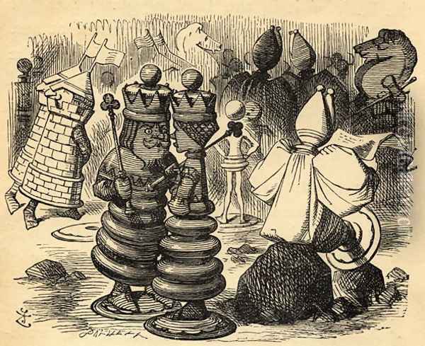 The Chess Players, illustration from Through the Looking Glass by Lewis Carroll 1832-98 first published 1871 Oil Painting - John Tenniel
