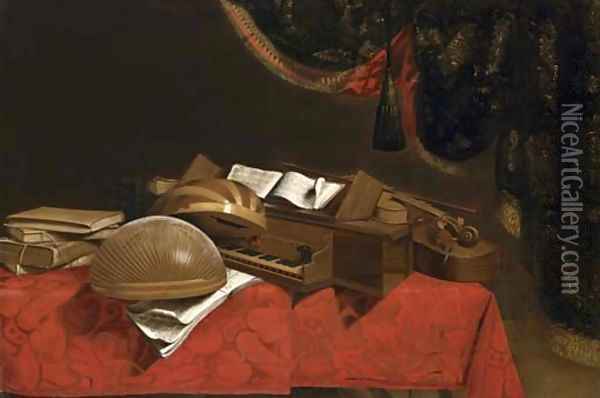 A still life with musical instruments Oil Painting - Evaristo Baschenis