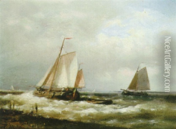 Sailing Barges Off The Coast Oil Painting - Abraham Hulk the Elder