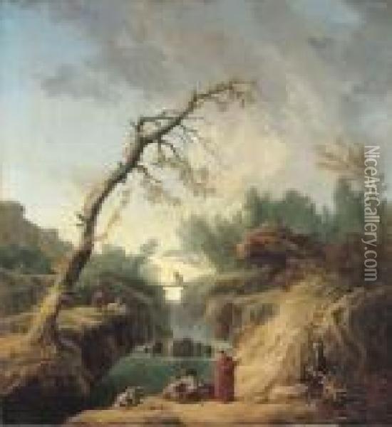 La Passerelle Sur La Cascade Oil Painting - Hubert Robert