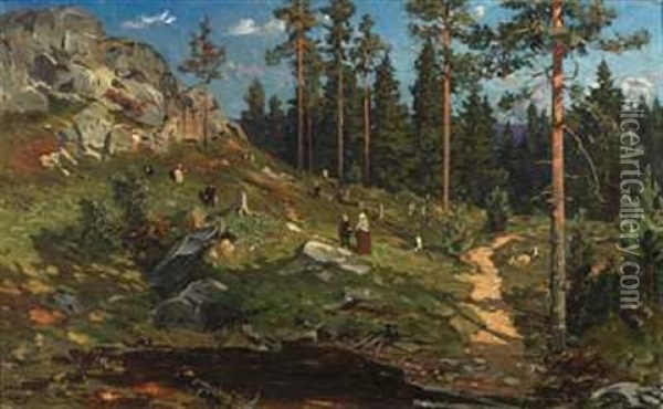 Mennesker I Skogslandskap Oil Painting - Gerhard Peter Franz Vilhelm Munthe