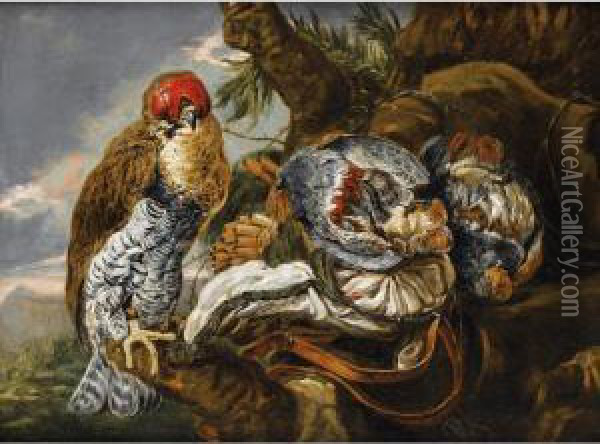Un Faucon Gardant Un Trophee De Chasse Oil Painting - Peeter Boel