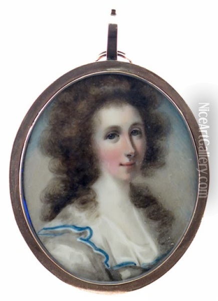Portrait Miniature Of A Lady With Curly Hair Oil Painting - Abraham Daniel