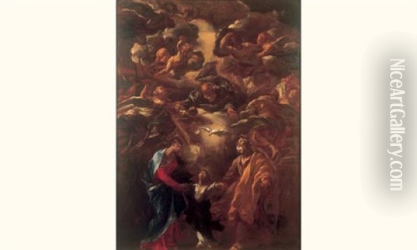 La Sainte Famille, Dieu Le Pere Et Le Saint Esprit Avec Les Anges Portant Les Instruments De La Passion Oil Painting - Giovanni Battista Beinaschi