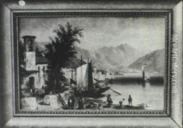 Italian Coastal Village Scene Oil Painting - Granville Perkins