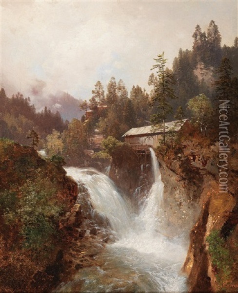 Waterfall Oil Painting - Carl Hasch
