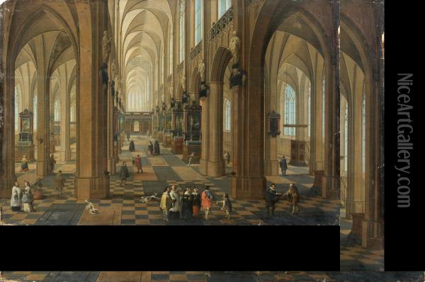 Vue De L'interieur De La Cathedrale Notre-dame D'anvers Oil Painting - Peeter, the Elder Neeffs