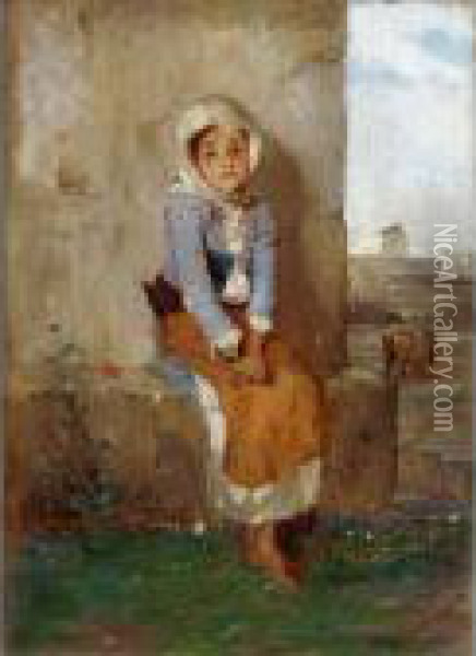 A Seated Young Girl Oil Painting - Polychronis Lembessis