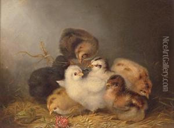 Seven Chicks Oil Painting - Mary Russell Smith