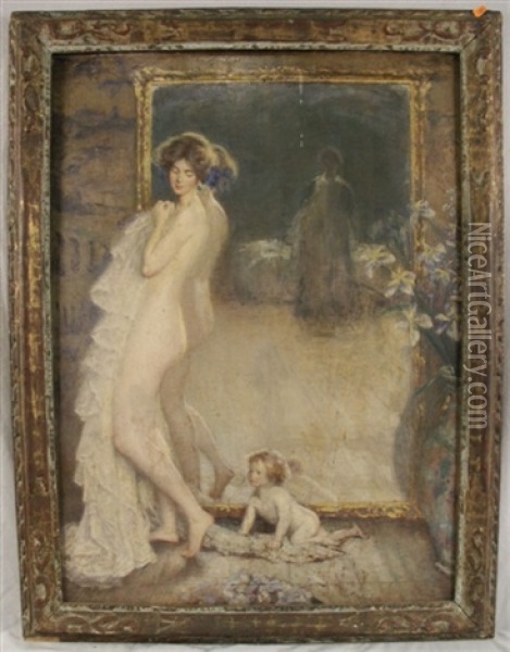 Nude Mother And Child Before The Mirror Oil Painting - Philip Leslie Hale