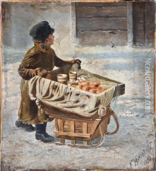 Junge Einen Beladenen Schlitten Schiebend Oil Painting - Konstantin Egorovich Egorovich Makovsky