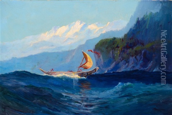 Chilkat Indian Canoe Oil Painting - Sydney Mortimer Laurence