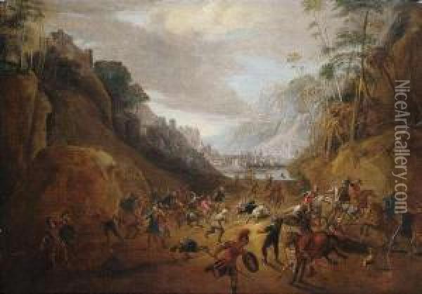 Two Landscapes With Scenes From The Conversion Of Saul. Oil Painting - Gillis van Coninxloo