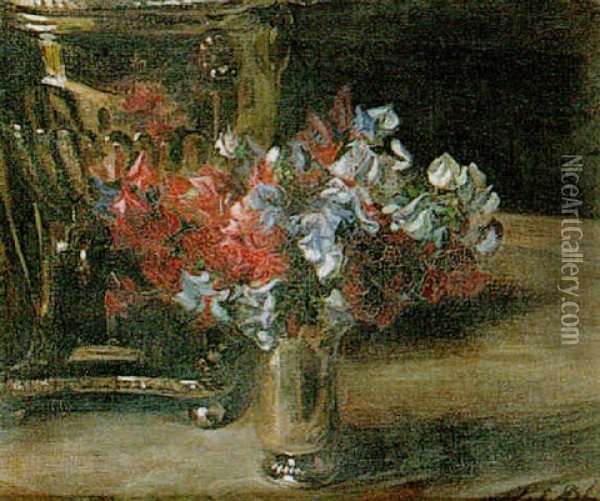 Still Life With Sweet Peas In A Vase Oil Painting - Jacques-Emile Blanche
