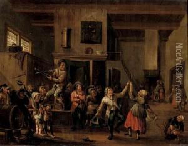 An Interior With Figures Dancing And Merry Making Oil Painting - H. Peegeboom