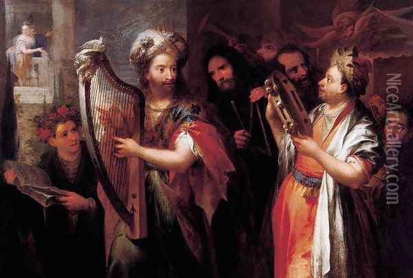 King David Playing the Zither Oil Painting - Andrea Celesti