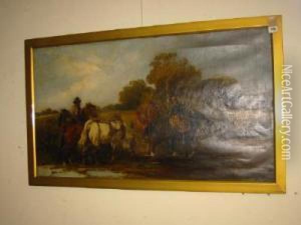 Cart Horses Watering Oil Painting - Harden Sidney Melville