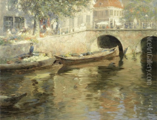 Bridge At Alkmaar Oil Painting - Frederick Hall
