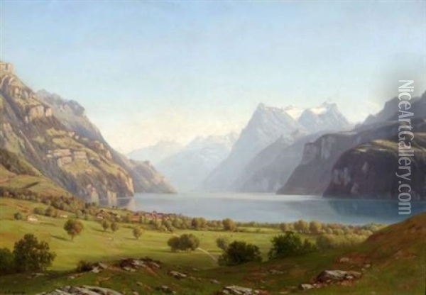 Lac Des Quatre Cantons Oil Painting - Jean Philippe George-Julliard