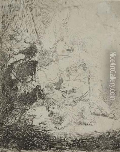 The Small Lion Hunt Oil Painting - Rembrandt Van Rijn