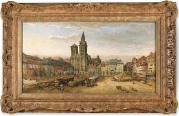The Cathedral Of St. Pierre And Market Place, Lisieux, Calvados, France Oil Painting - James Robertson Collie