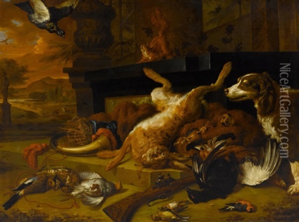 Hunting Still Life With Hare And Game Birds Oil Painting - Dirk Valkenburg