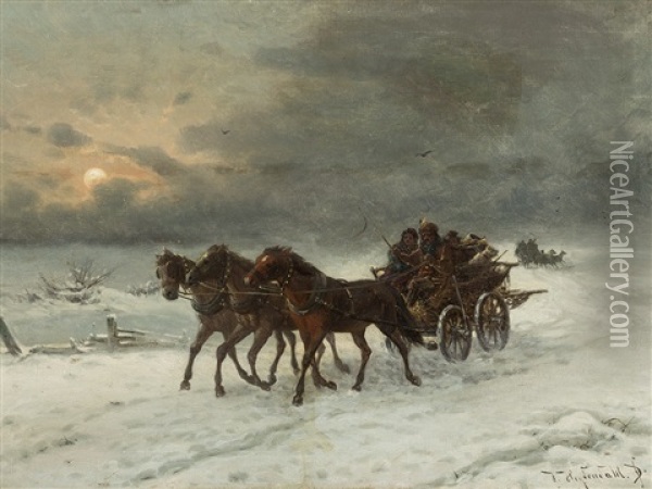 Winterly Coach Ride Oil Painting - Friedrich Josef Nicolai Heydendahl