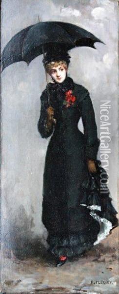 Femme En Noir Au Bouquet Rouge Oil Painting - Fanny-Laurent Fleury