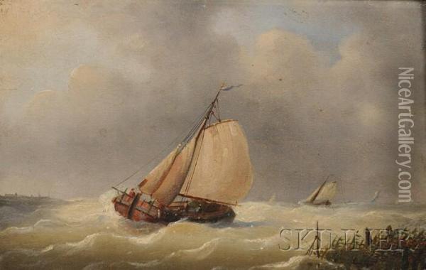 A Dutch Barge Running For Shelter Oil Painting - Louis Verboeckhoven