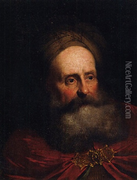 A Bearded Man In A Turban And A Red Cloak Oil Painting - Salomon Koninck