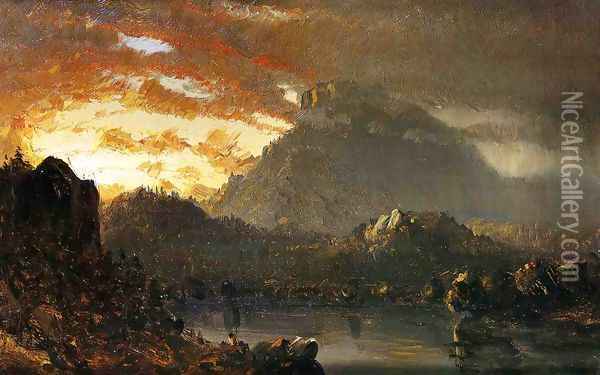 Sunset in the Wilderness with Approaching Storm (Sketch) Oil Painting - Sanford Robinson Gifford