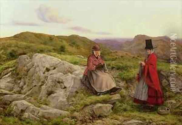 Welsh Landscape with Two Women Knitting Oil Painting - William Dyce