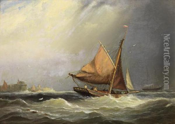 Shipping At The Harbour Mouth Oil Painting - Edwin Hayes