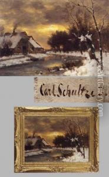 Romantische Winterlandschaft Oil Painting - Karl Heinrich Schultze