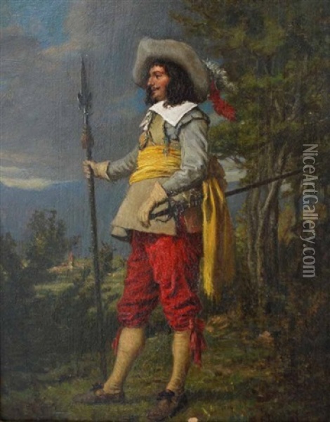 Man With Pike And Sword Oil Painting - Emile Robellaz