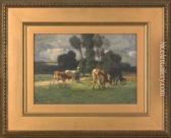 Landscape With Cows Oil Painting - John Carleton Wiggins