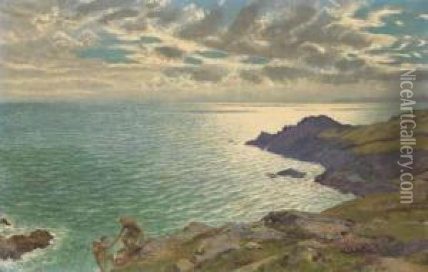 Cliff Searchers Oil Painting - Arthur Hughes