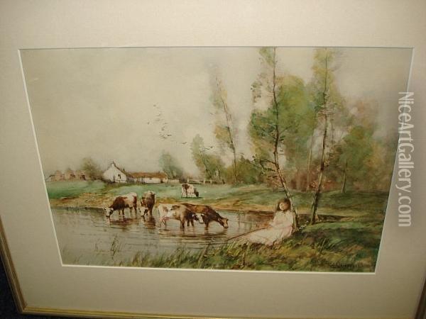 By The Watering Hole Oil Painting - Thomas, Tom Campbell