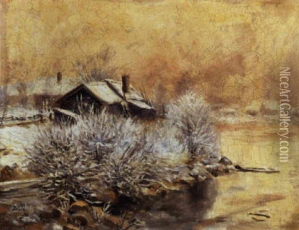 Et Hus I Et Norsk Vinterlandskab Oil Painting - Karl Edvard Diriks