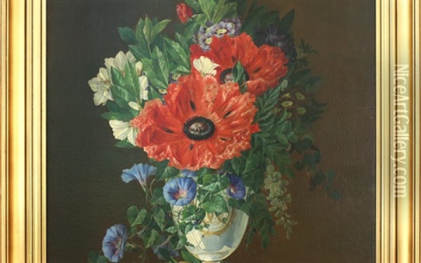 Poppies In An Elegant Vase Oil Painting - Arnold Winther