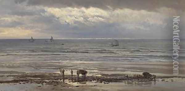 Kelp Gatherers - A Grey Morning 1874 Oil Painting - Henry Moore