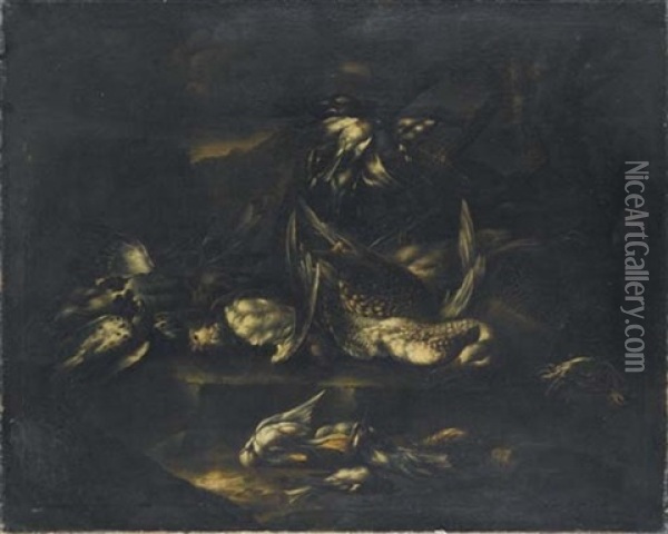 Nature Morte Di Cacciagione (2 Works) Oil Painting - Jacob van der Kerckhoven